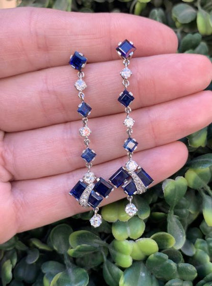 Vintage 4.5ct Geometric Sapphire and Diamond Drop Earrings