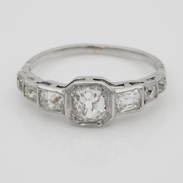 Art Deco 2.10ct Old Mine Cut Diamond Seven Stone Engagement Ring in Platinum
