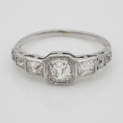 Art Deco 2.10ct Old Mine Cut Diamond Seven Stone Engagement Ring in Platinum