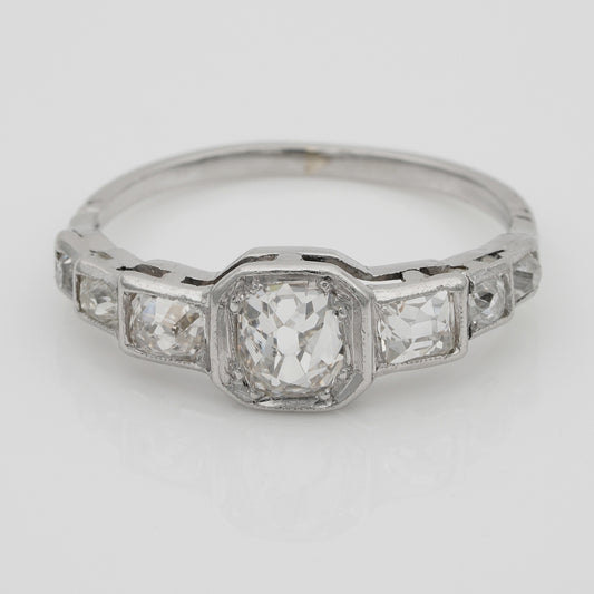 Art Deco 2.10ct Old Mine Cut Diamond Seven Stone Engagement Ring in Platinum