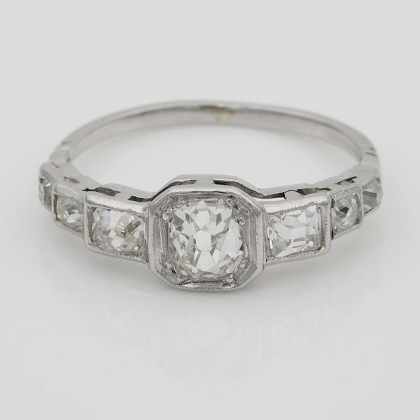 Art Deco 2.10ct Old Mine Cut Diamond Seven Stone Engagement Ring in Platinum