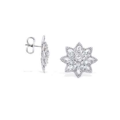 Rose Cut Diamond Daisy Flower Cluster Stud Earrings, 5.41 carats