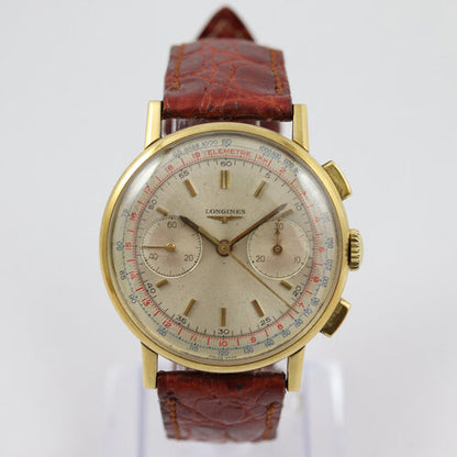 Longines Vintage Chronograph 18ct Yellow Gold 36mm Manual Wristwatch