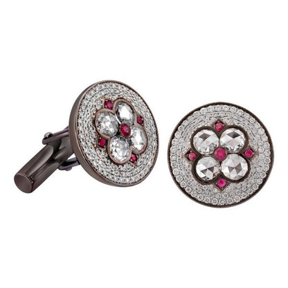 Rose Cut Diamond and Ruby Cufflinks, 2.16 Carat Total, 18ct Gold