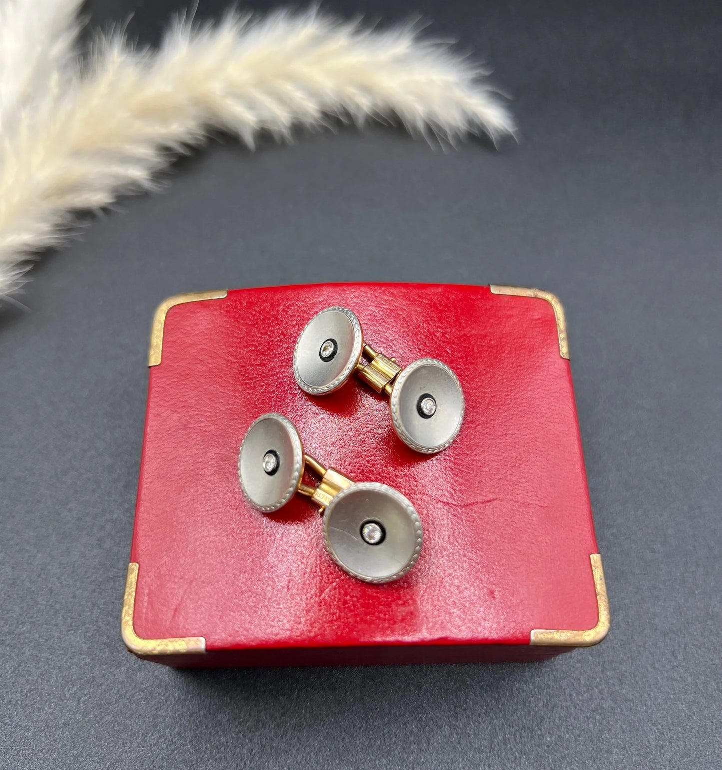 Antique 18 Carat Yellow Gold And Platinum Art Deco Diamond Set Round Cufflinks