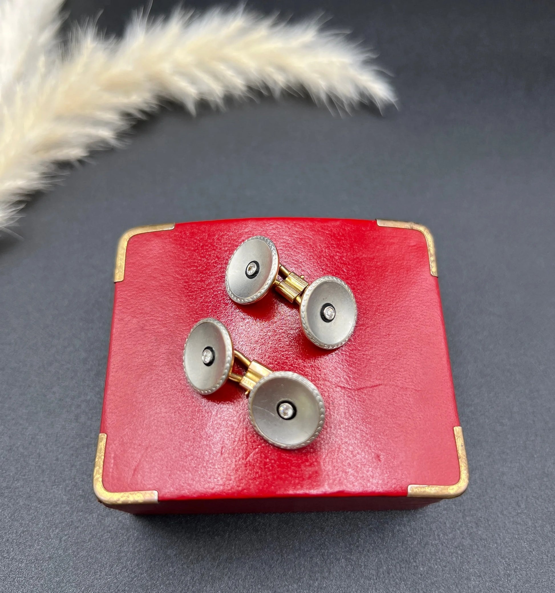 Antique 18 Carat Yellow Gold And Platinum Art Deco Diamond Set Round Cufflinks