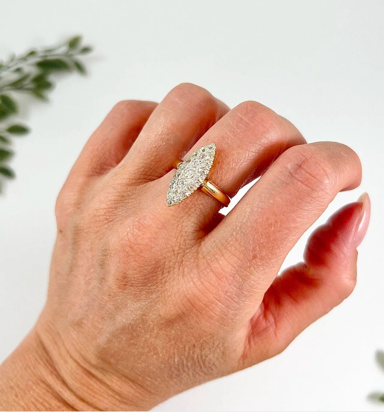 Victorian 18 Carat Yellow Gold Diamond Marquise/Navette Ring, Circa 1880