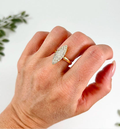 Victorian 18 Carat Yellow Gold Diamond Marquise/Navette Ring, Circa 1880