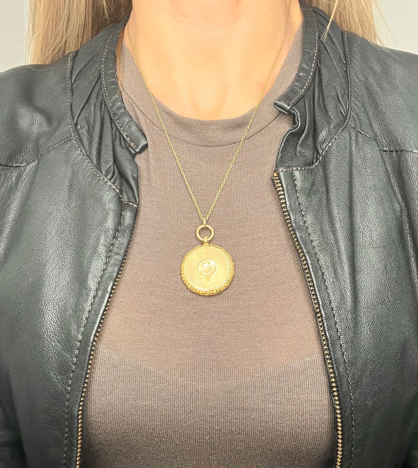Early Victorian 15 Carat Yellow Gold Round Pocket Watch Locket, Circa 1865