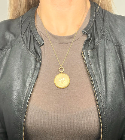 Early Victorian 15 Carat Yellow Gold Round Pocket Watch Locket, Circa 1865