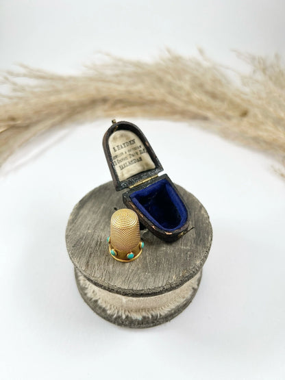 Antique 15ct Yellow Gold & Turquoise Victorian Gold Thimble with Original Antique Box