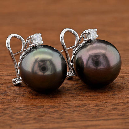 Black Tahitian Pearl and Diamond Earrings