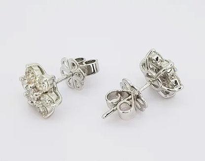 Diamond Floral Cluster Stud Earrings, 2.00 carat total, 18ct white gold