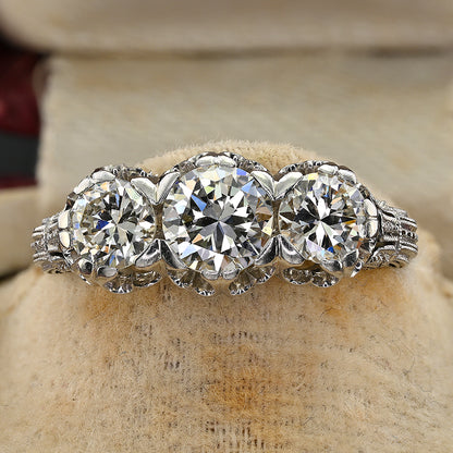 Art Deco 1.97ct Three Stone Diamond Engagement Ring in Platinum
