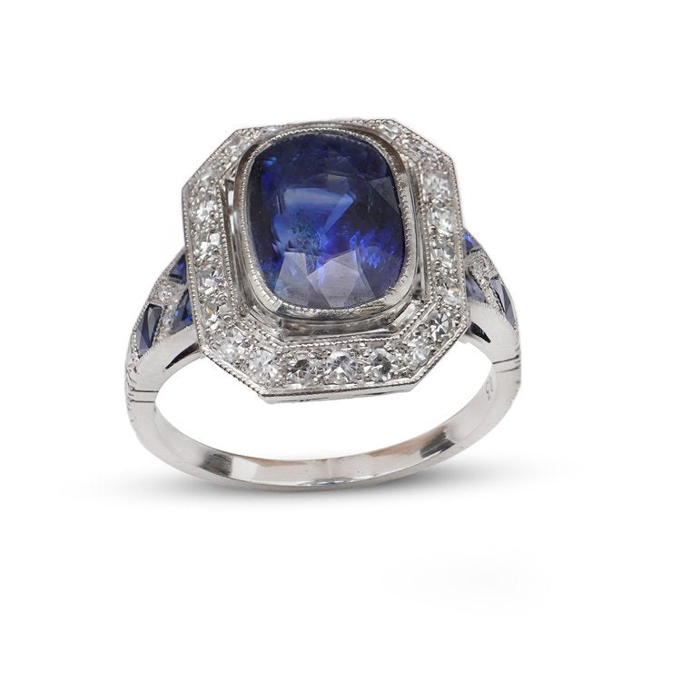5.10ct Sapphire and Diamond Cluster Ring in Platinum