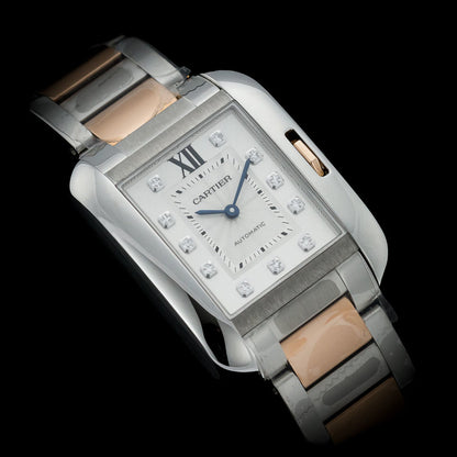 Cartier Tank Anglaise WT1000025 Steel and Rose Gold Watch with Box and Papers and Cartier Warranty, 2014 Unworn and Mint Condition