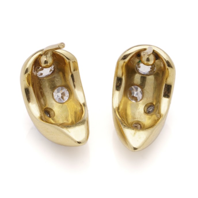 Vintage 18ct Yellow Gold Hoop Earrings set with 1.68ct Old Mine Cut Diamonds