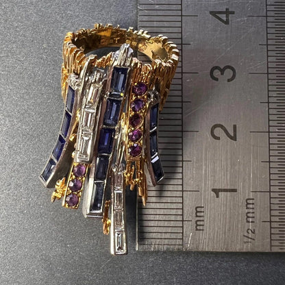 Vintage Charles de Temple Sapphire Diamond Amethyst Dress Pinky Ring