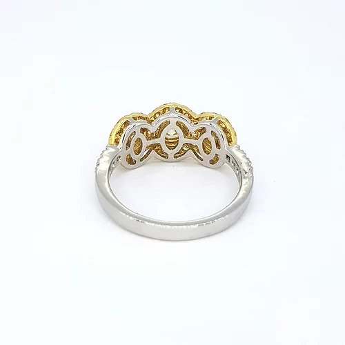 Fancy Yellow Diamond Triple Cluster Ring in Platinum, 1.22 carats