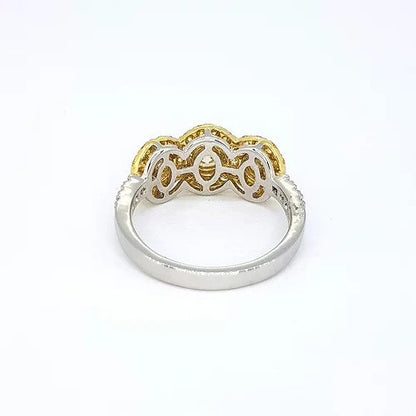 Fancy Yellow Diamond Triple Cluster Ring in Platinum, 1.22 carats