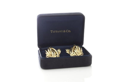 Tiffany and Co Vintage 18ct Yellow Gold Clip On Earrings; Tiffany & Co 18ct earrings in an abstract feathered design, in original box