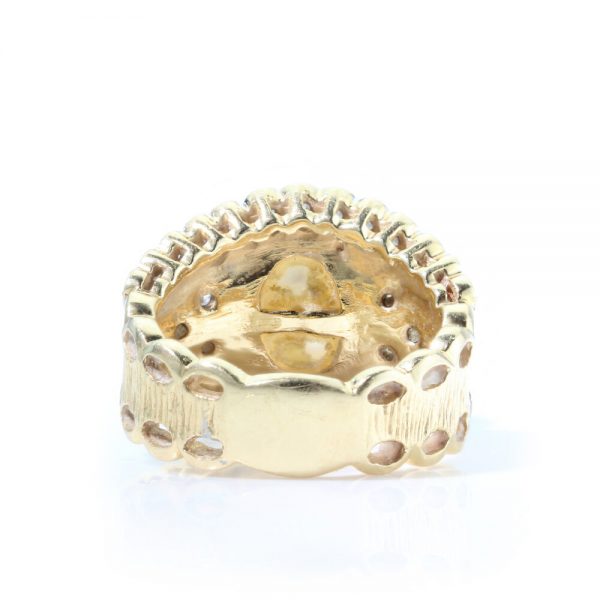 Vintage 1950s Pearl and Diamond Cocktail Dress Ring in 18ct Yellow Gold