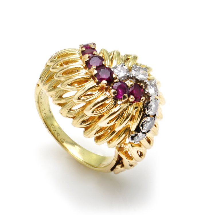 Boucheron 18ct Gold Ring with Rubies and Diamonds