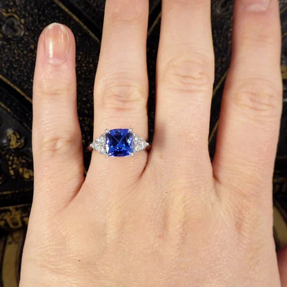 2.40ct Cushion Cut Tanzanite and Diamond Engagement Ring in Platinum