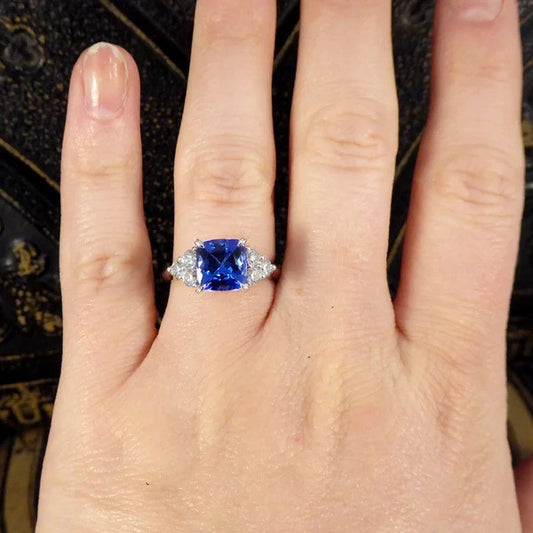 2.40ct Cushion Cut Tanzanite and Diamond Engagement Ring in Platinum