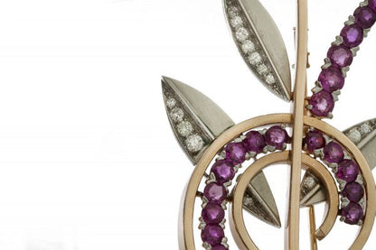 Tiffany and Co Vintage Ruby and Diamond Retro Floral Brooch. Circa 1940s