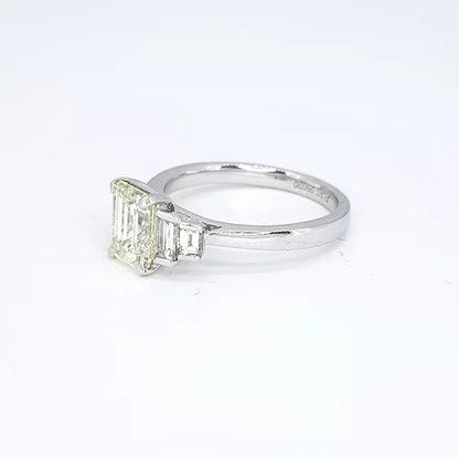 1.54ct Emerald Cut Diamond and Platinum Engagement Ring, with 0.43cts graduated baguette cut diamond set shoulders