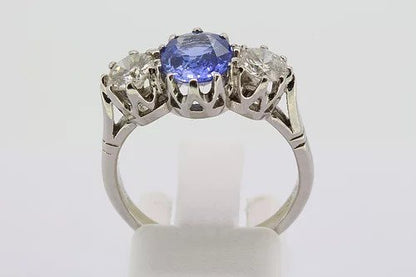 Sapphire and Diamond Three Stone Ring in Platinum, 2.05 carats