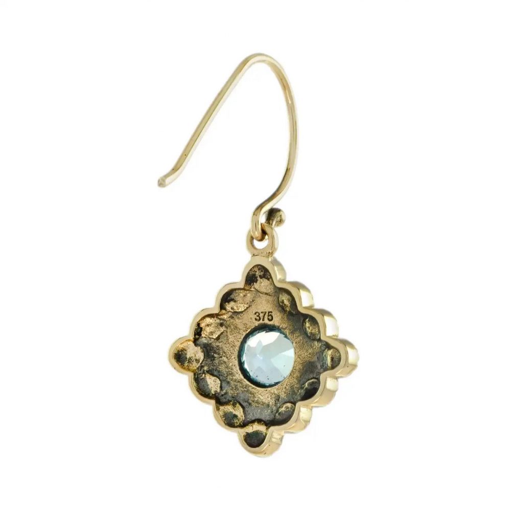 Blue Topaz and Sapphire Floral Cluster Drop Earrings