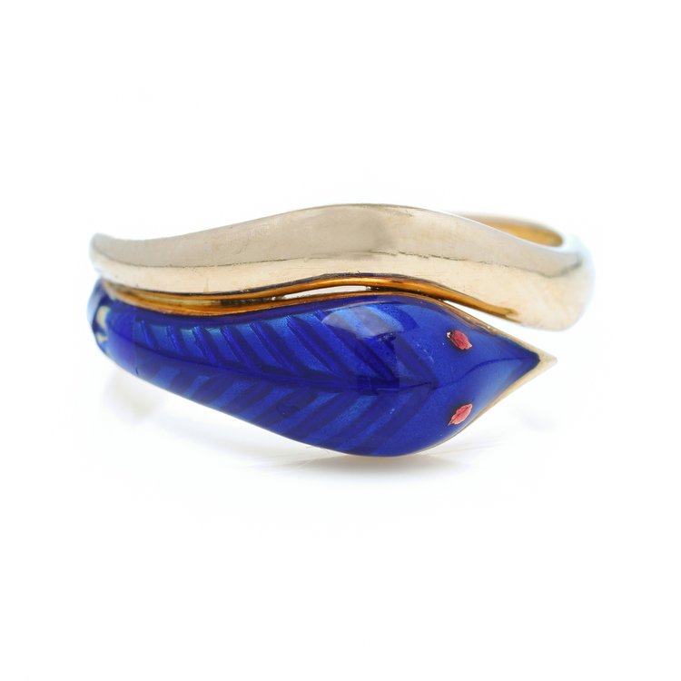 Vintage Italian Gold and Blue Enamel Snake Ring