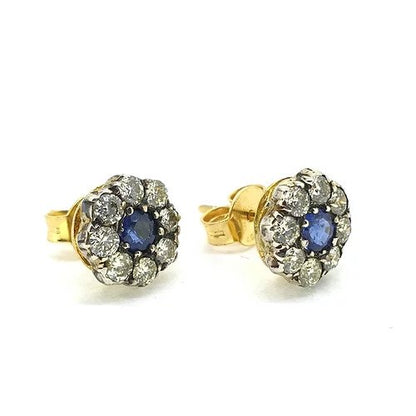 Sapphire and Diamond Cluster Stud Earrings