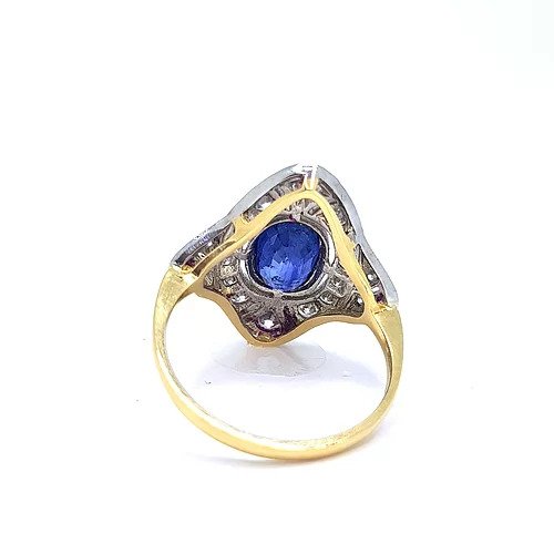 Art Deco Style 2.00ct Sapphire and Diamond Plaque Ring