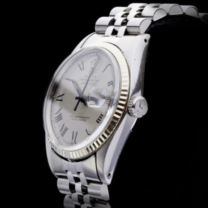 Vintage Rolex Datejust 16014 Automatic Steel Wristwatch with Buckley Dial, large Roman numerals and quick set date. Circa 1970s