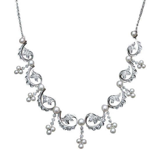 Antique Pearl and Diamond Fringe Necklace