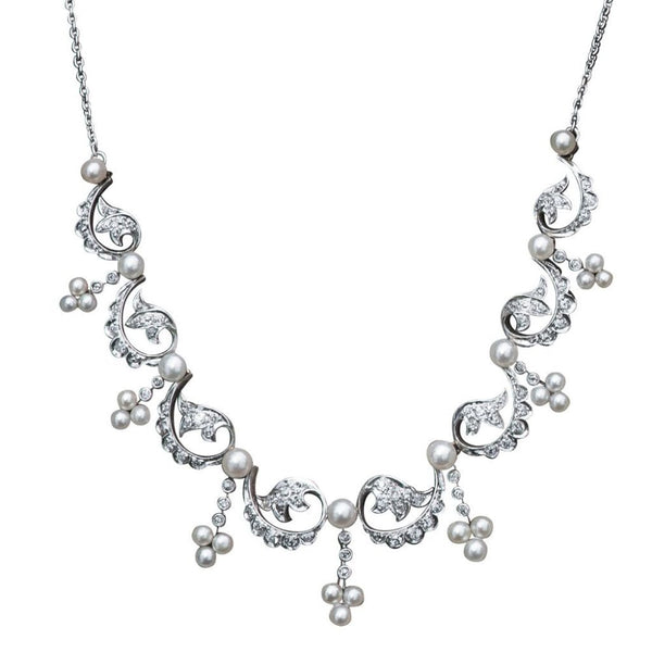 Antique Pearl and Diamond Fringe Necklace