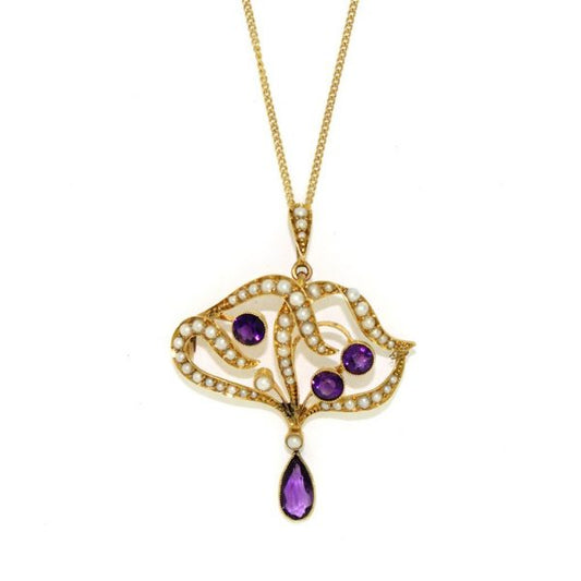 Amethyst and Pearl Gold Necklace