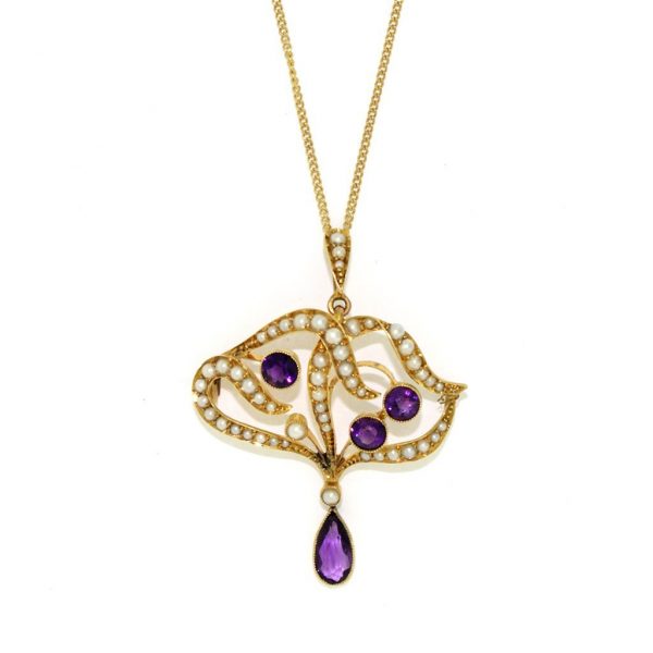 Amethyst and Pearl Gold Necklace