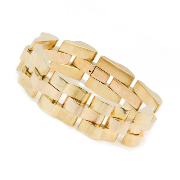 Vintage 1940s French Retro Brick Link 18ct Yellow Gold Bracelet