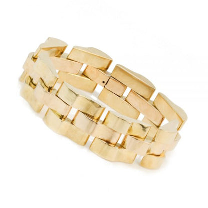 Vintage 1940s French Retro Brick Link 18ct Yellow Gold Bracelet