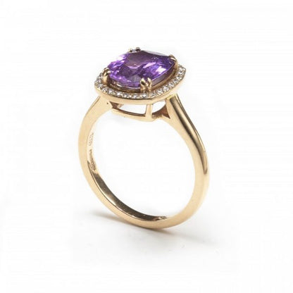 2.73ct Purple Pink Sapphire and Diamond Cluster Ring in 18ct Yellow Gold, Certified