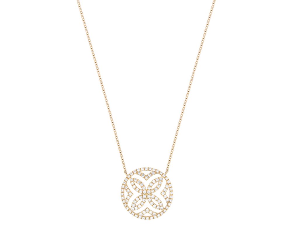 Diamond Set Floral Motif Necklace, 18ct Yellow Gold