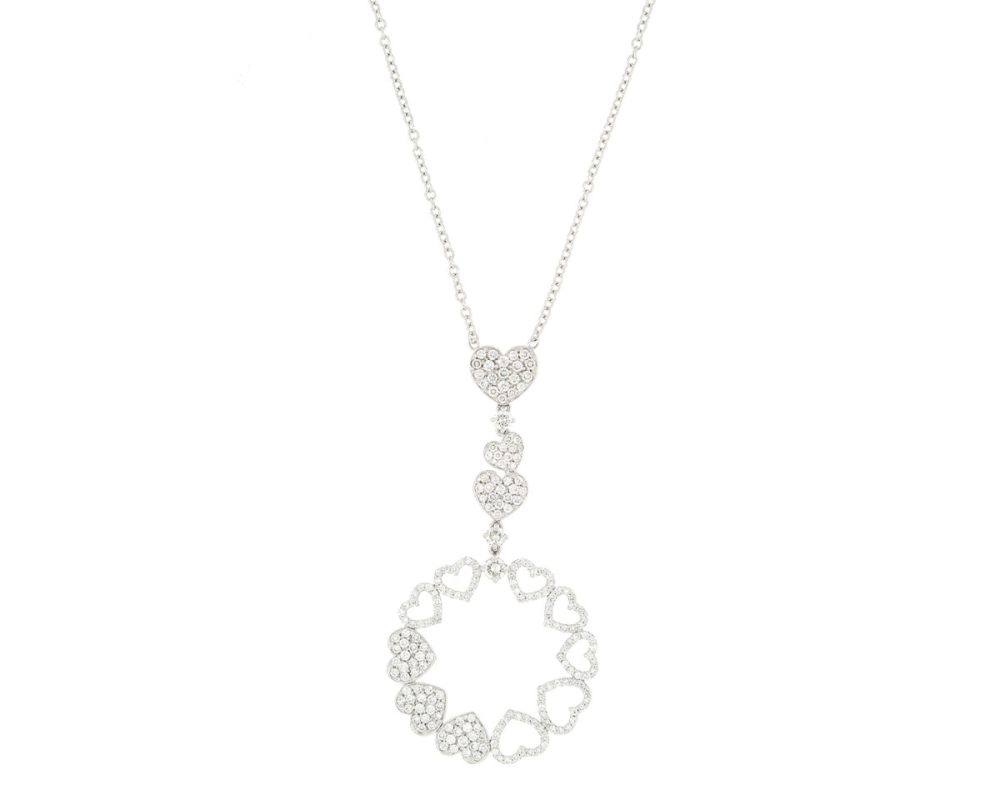 Diamond Set Multi Heart Drop Necklace