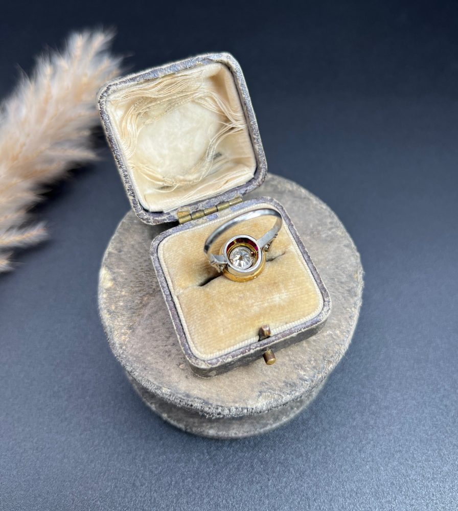 Antique Art Deco Diamond and Ruby Halo Target Cluster Engagement Ring