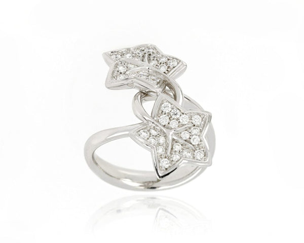 Diamond Set Double Leaf Dress Ring, 18ct White Gold