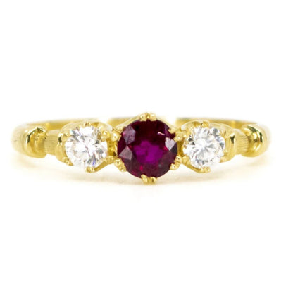 Vintage Ruby and Diamond Three Stone Ring