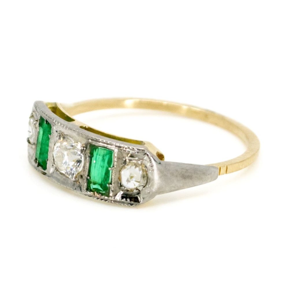 Antique Art Deco Emerald and Diamond Five Stone Ring
